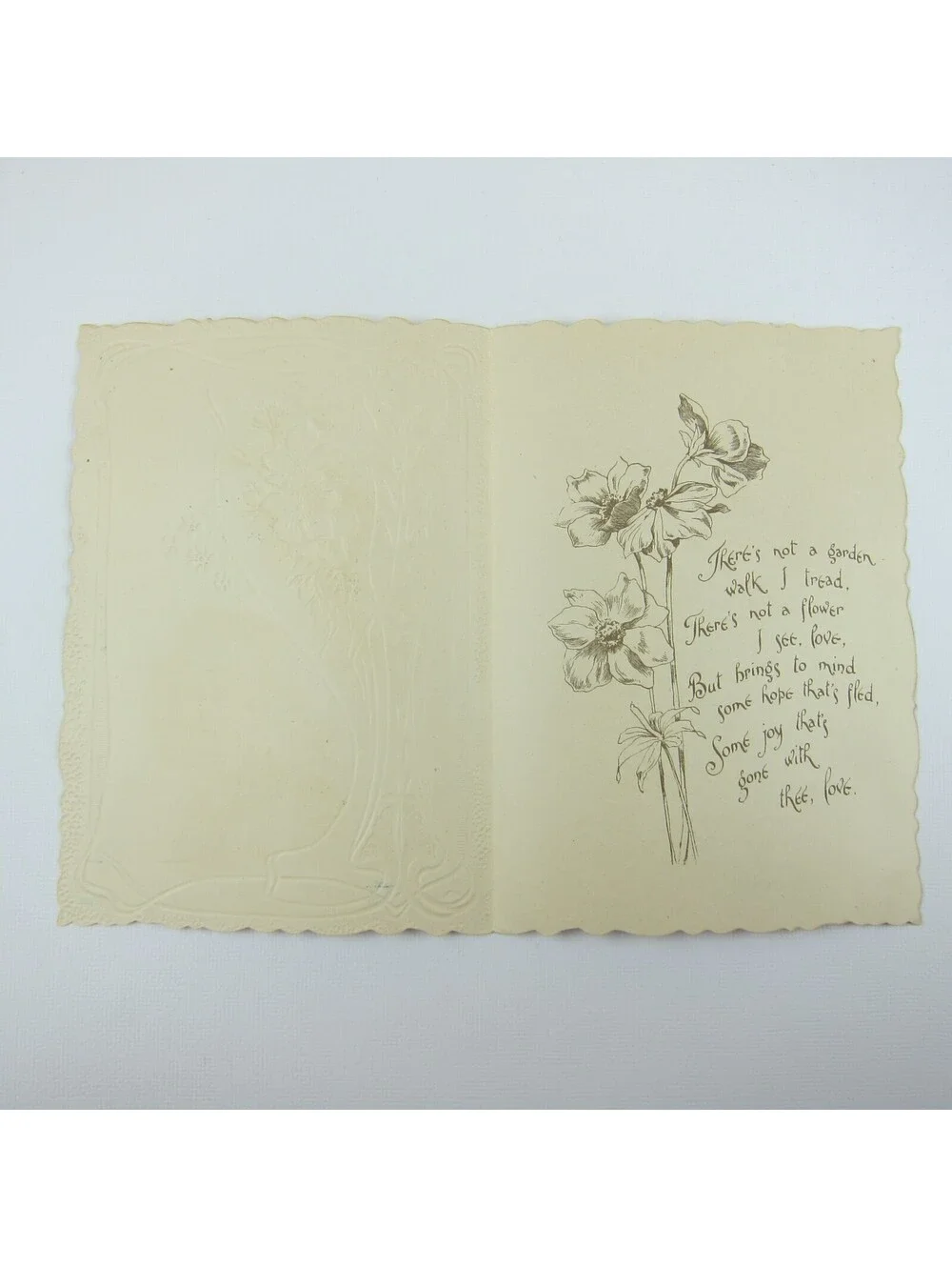 Antique Valentine Blonde Girl Green Coat Pink Flowers Embossed Bifold UNSIGNED